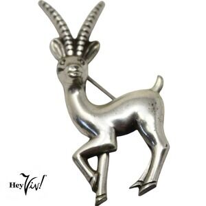 Vintage Signed Coro Pegasus Sterling 925 Antelope Gazelle Pin 2" High - Hey Viv